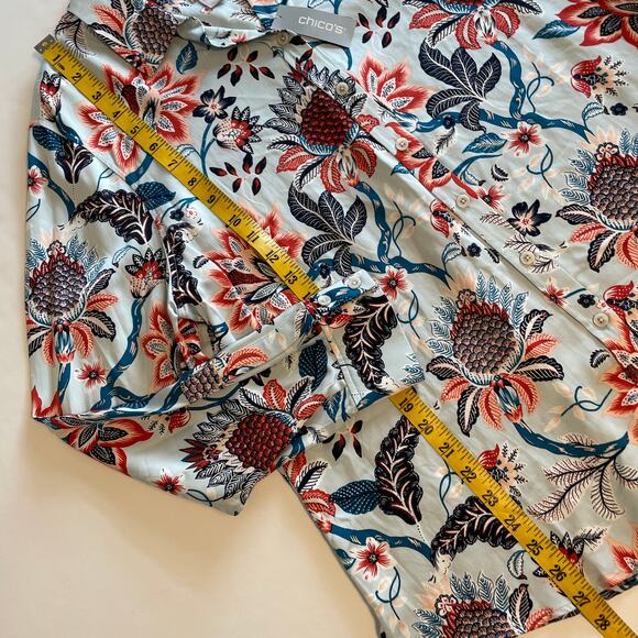 Chico's NEW Sandwash Satin Top Size 2 (Womens Large) Light Blue Paisley Floral - Picture 9 of 9